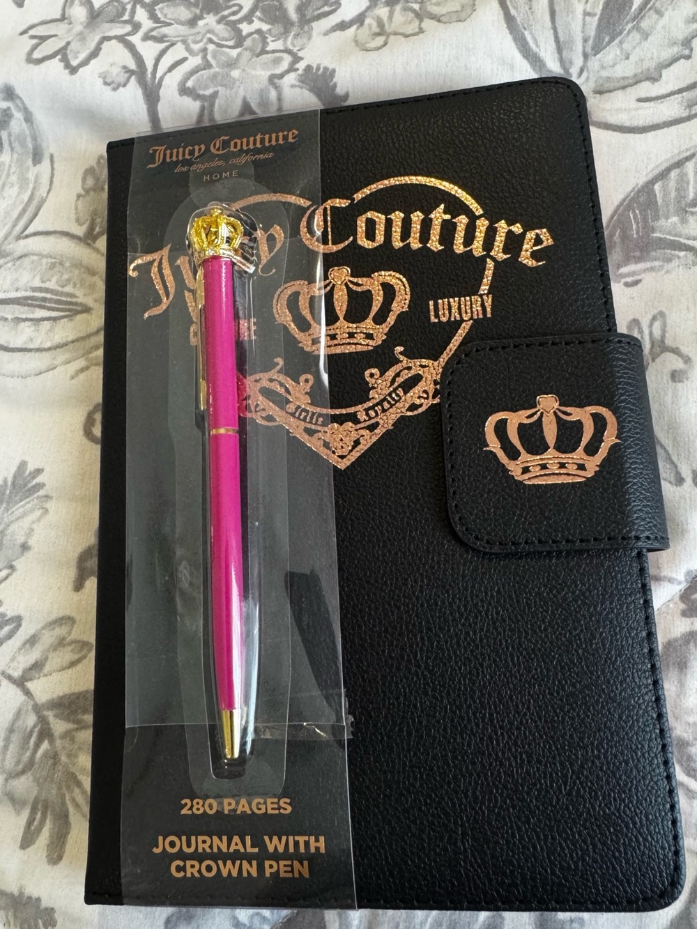 Juicy Couture Black Journal with Pink and Gold Crown Pen